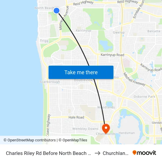 Charles Riley Rd Before North Beach Rd to Churchlands map