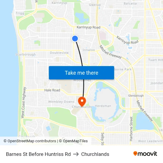 Barnes St Before Huntriss Rd to Churchlands map
