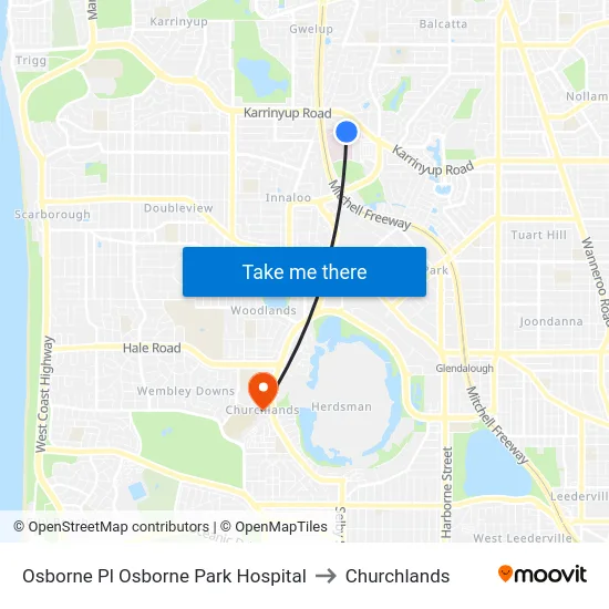 Osborne Pl Osborne Park Hospital to Churchlands map