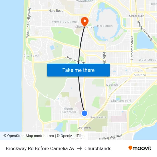 Brockway Rd Before Camelia Av to Churchlands map