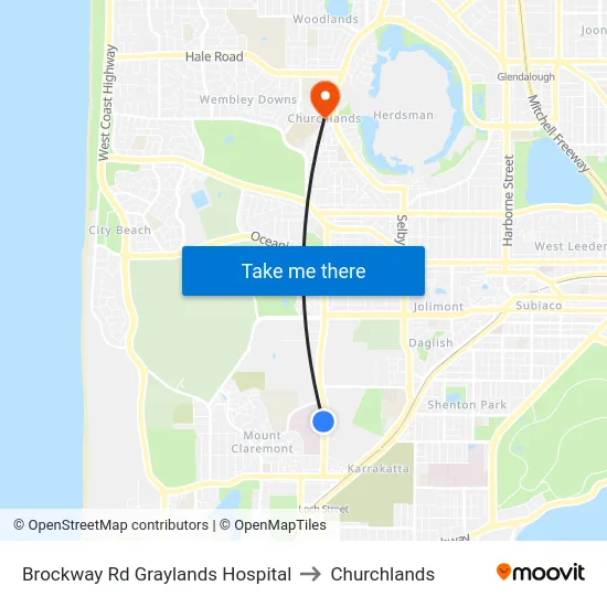 Brockway Rd Graylands Hospital to Churchlands map