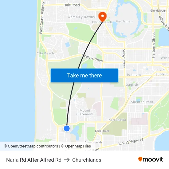 Narla Rd After Alfred Rd to Churchlands map