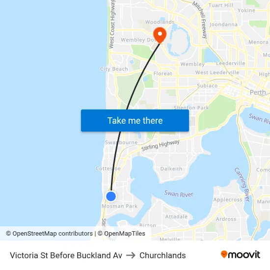Victoria St Before Buckland Av to Churchlands map