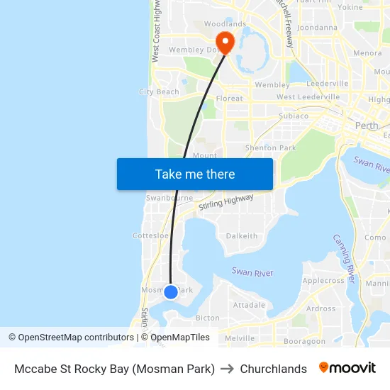 Mccabe St Rocky Bay (Mosman Park) to Churchlands map