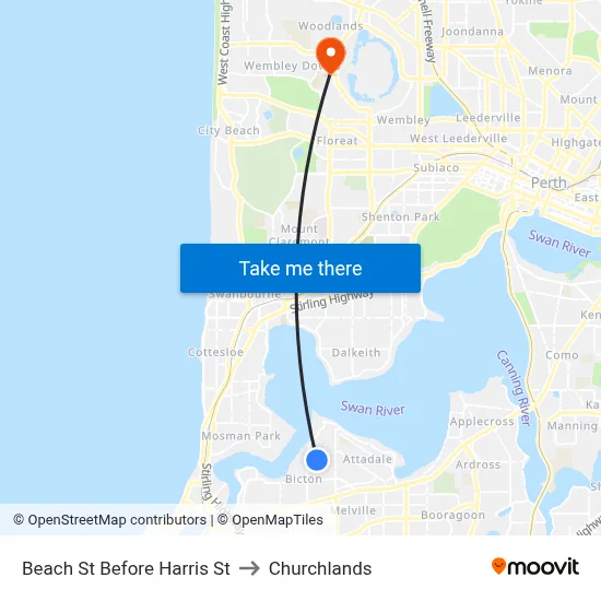 Beach St Before Harris St to Churchlands map