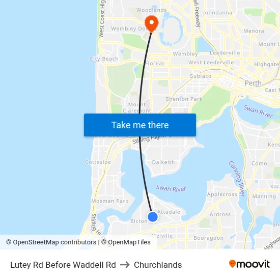 Lutey Rd Before Waddell Rd to Churchlands map
