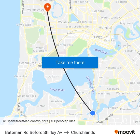 Bateman Rd Before Shirley Av to Churchlands map