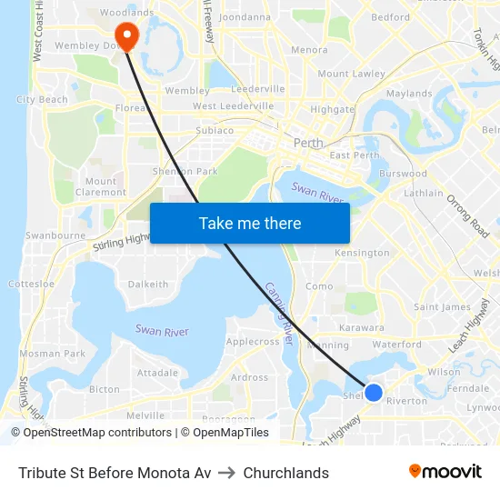 Tribute St Before Monota Av to Churchlands map