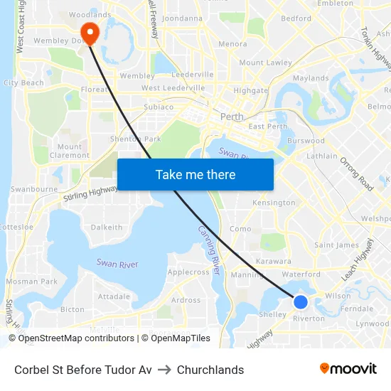 Corbel St Before Tudor Av to Churchlands map