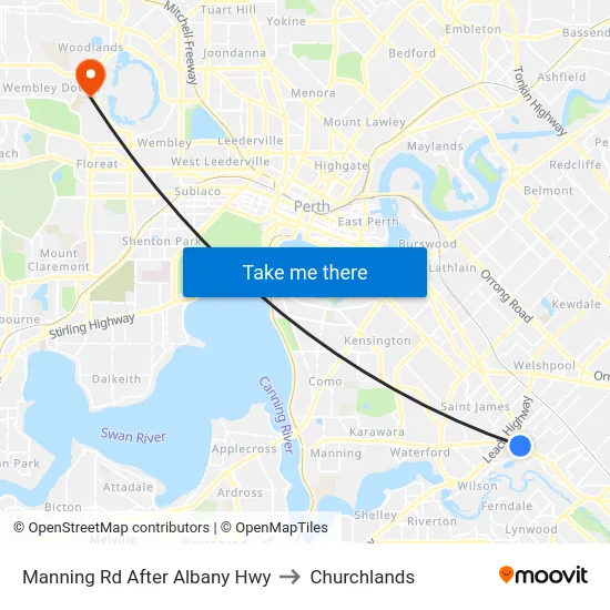 Manning Rd After Albany Hwy to Churchlands map