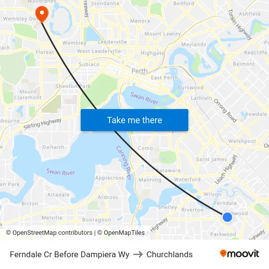 Ferndale Cr Before Dampiera Wy to Churchlands map
