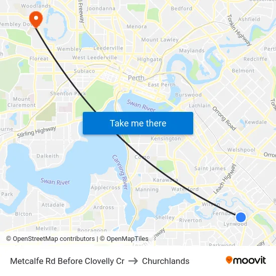 Metcalfe Rd Before Clovelly Cr to Churchlands map