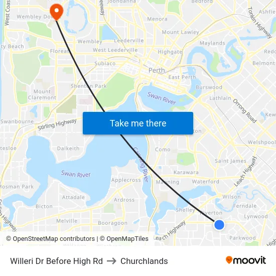Willeri Dr Before High Rd to Churchlands map