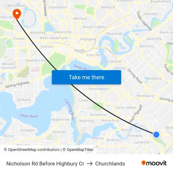 Nicholson Rd Before Highbury Cr to Churchlands map