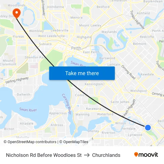 Nicholson Rd Before Woodloes St to Churchlands map