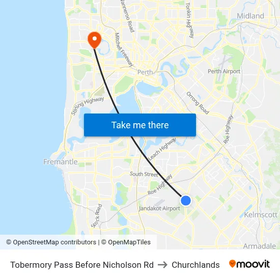 Tobermory Pass Before Nicholson Rd to Churchlands map