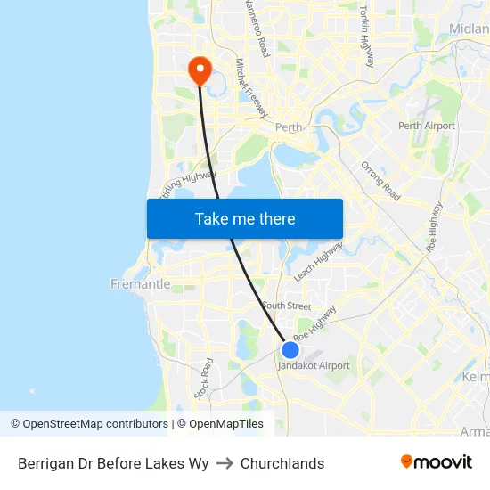 Berrigan Dr Before Lakes Wy to Churchlands map