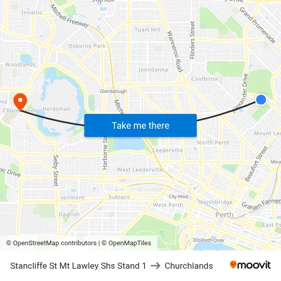 Stancliffe St Mt Lawley Shs Stand 1 to Churchlands map