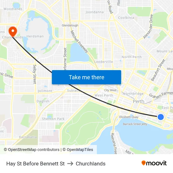 Hay St Before Bennett St to Churchlands map