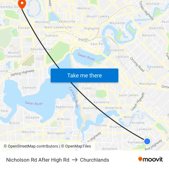 Nicholson Rd After High Rd to Churchlands map