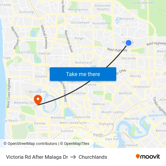 Victoria Rd After Malaga Dr to Churchlands map
