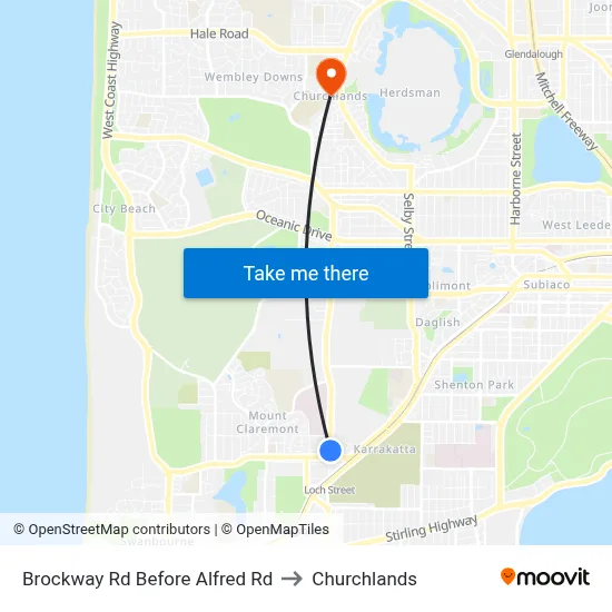 Brockway Rd Before Alfred Rd to Churchlands map