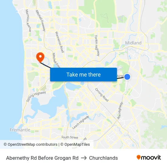 Abernethy Rd Before Grogan Rd to Churchlands map