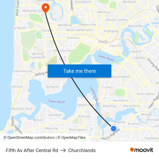 Fifth Av After Central Rd to Churchlands map