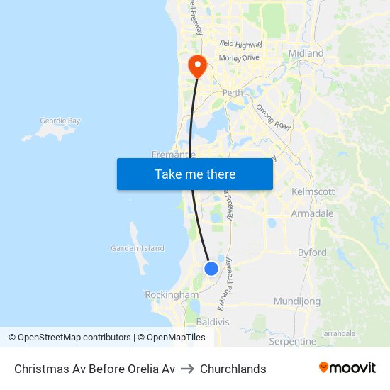 Christmas Av Before Orelia Av to Churchlands map