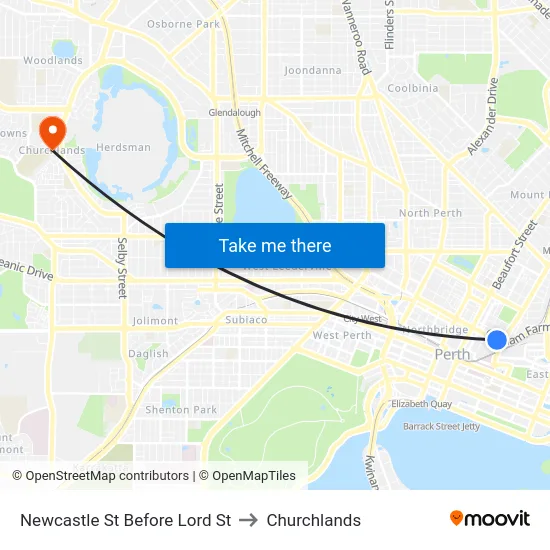 Newcastle St Before Lord St to Churchlands map