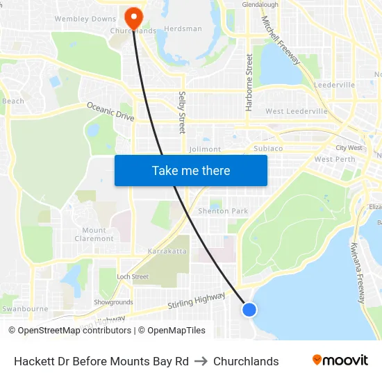 Hackett Dr Before Mounts Bay Rd to Churchlands map