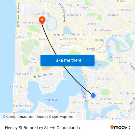 Henley St Before Ley St to Churchlands map