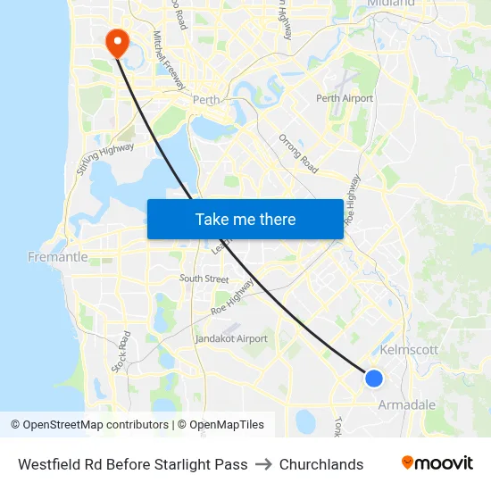 Westfield Rd Before Starlight Pass to Churchlands map