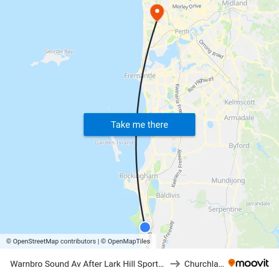 Warnbro Sound Av After Lark Hill Sports Complex to Churchlands map