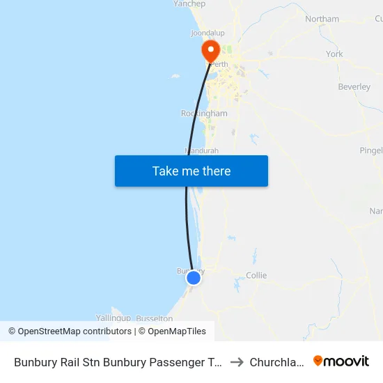 Bunbury Rail Stn Bunbury Passenger Terminal to Churchlands map