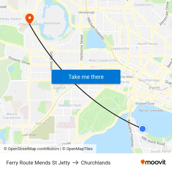 Ferry Route Mends St Jetty to Churchlands map