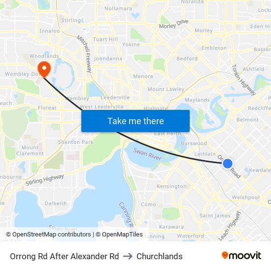 Orrong Rd After Alexander Rd to Churchlands map