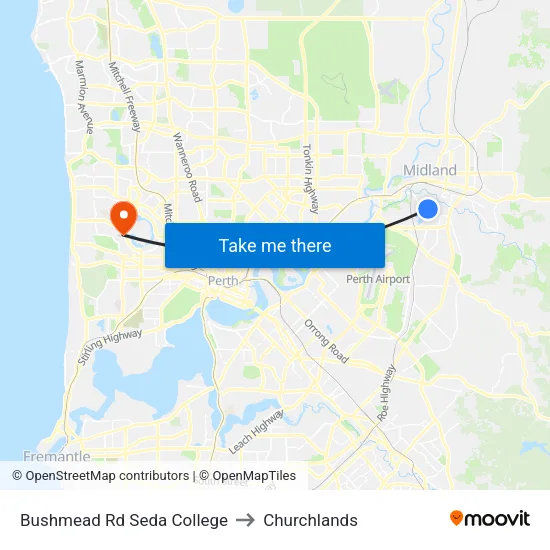 Bushmead Rd Seda College to Churchlands map
