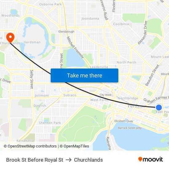 Brook St Before Royal St to Churchlands map