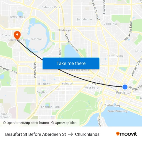 Beaufort St Before Aberdeen St to Churchlands map