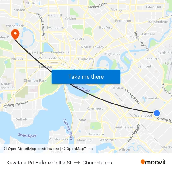 Kewdale Rd Before Collie St to Churchlands map