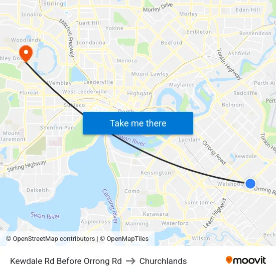 Kewdale Rd Before Orrong Rd to Churchlands map