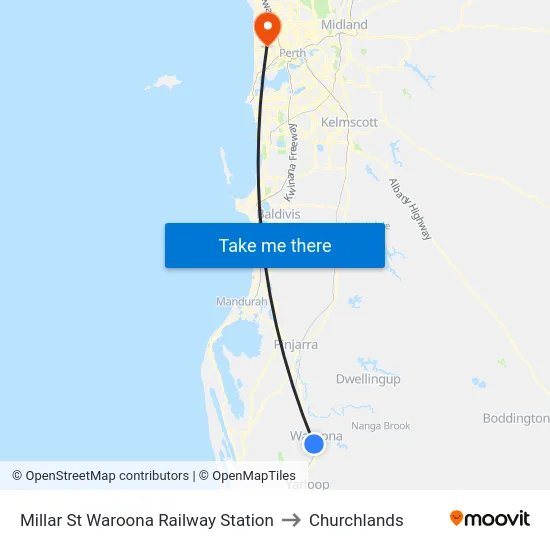 Millar St Waroona Railway Station to Churchlands map