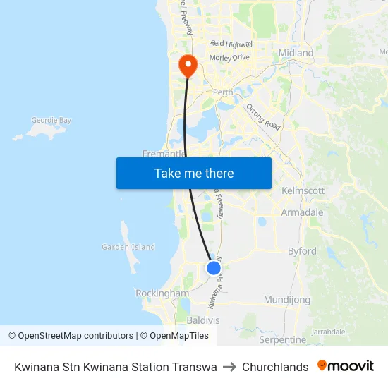 Kwinana Stn Kwinana Station Transwa to Churchlands map