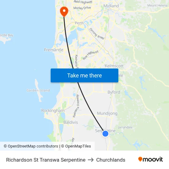Richardson St Transwa Serpentine to Churchlands map