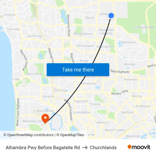 Alhambra Pwy Before Bagatelle Rd to Churchlands map