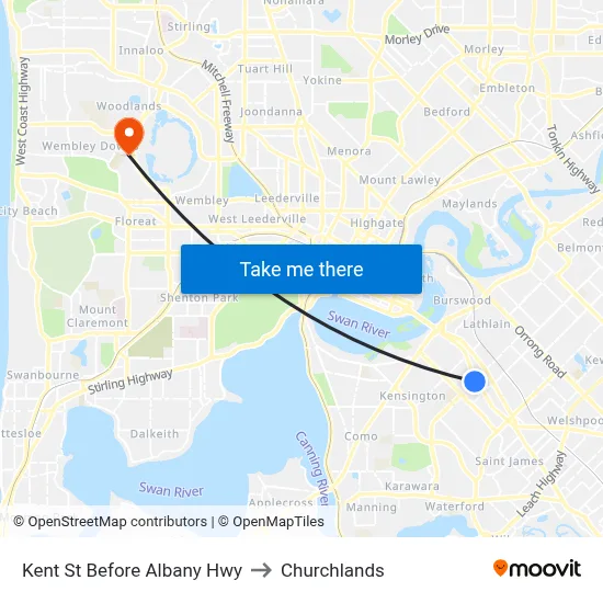Kent St Before Albany Hwy to Churchlands map