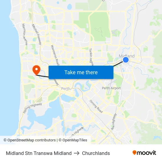 Midland Stn Transwa Midland to Churchlands map
