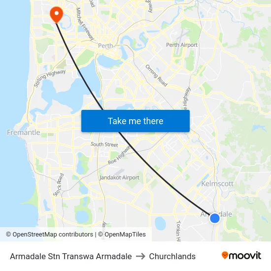 Armadale Stn Transwa Armadale to Churchlands map
