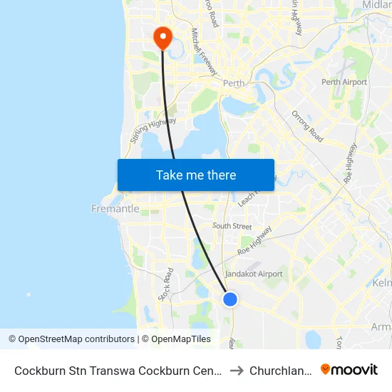 Cockburn Stn Transwa Cockburn Central to Churchlands map